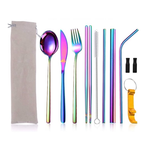 🌸 10PC COLOR SILVERWARE TRAVEL BUNDLE SET HOME EAT DINNER FORK SPOON KNIFE GIFT - Picture 6 of 6
